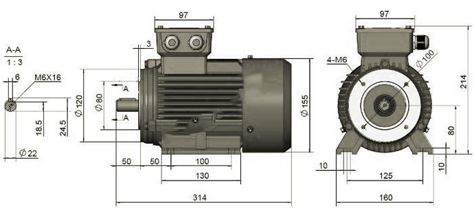 Габаритные размеры электродвигателя АИР80В8