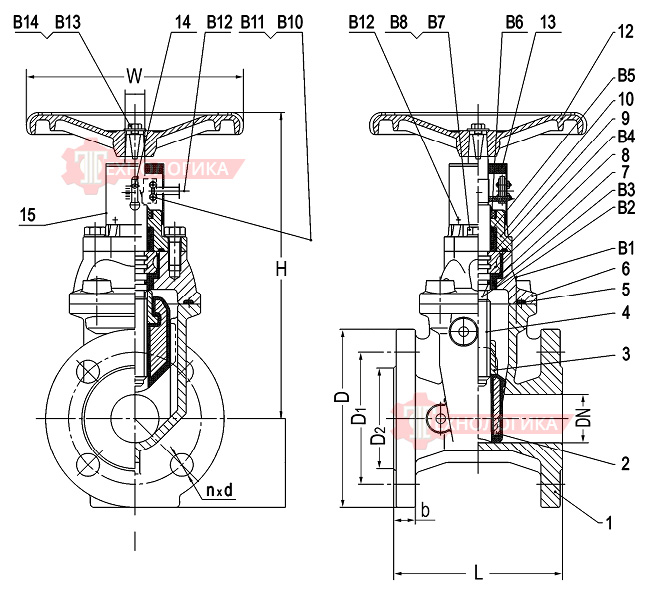 Габаритные размеры задвижки DINANSI PASSAGE II GV-01/F DIN125