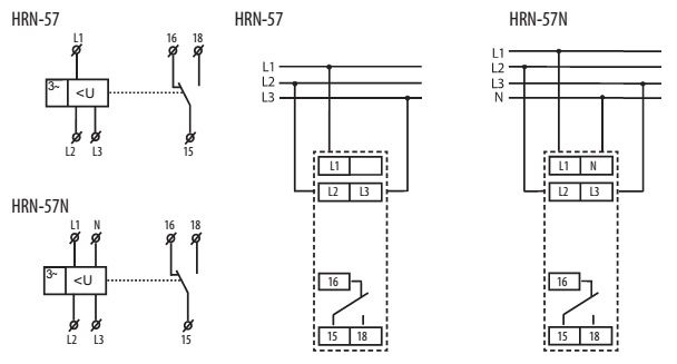 Схема и подключeние реле контроля напряжения ELKO HRN-57N