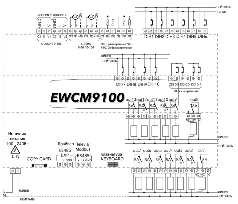 Схема подключения контроллера ELIWELL EWCM 9100 EO 13D