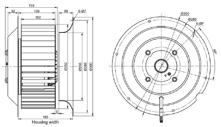 Габаритные размеры мотор-колеса  MES RE250F-4E-AC0