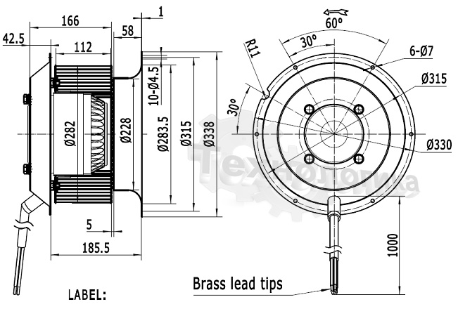 Габаритные размеры мотор-колеса  MES RE280F-4D-AC0E