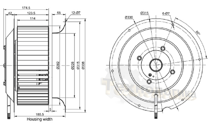 Габаритные размеры мотор-колеса  MES RE280F-4E-AC0