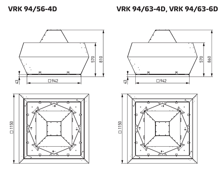 Габаритные размеры вентилятора NED VRK 94/56-4D