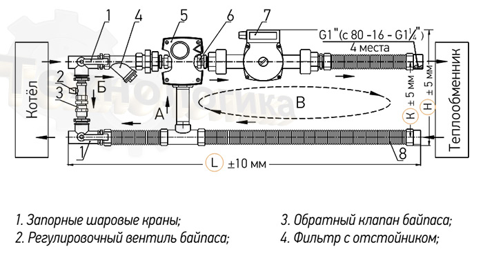 Схема смесительного узла VERTRO ONX 40-2.5 прямой конфигурации