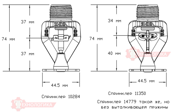 Габаритные размеры спринклера VIKING VK500 ESFR