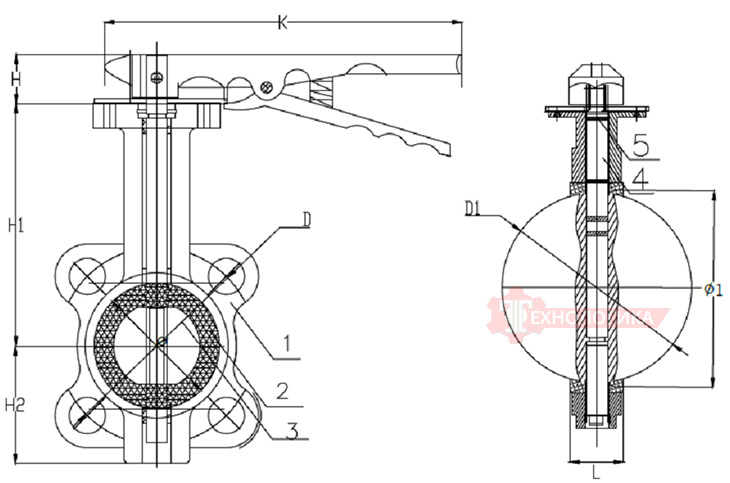 Дисковый затвор VikArm BF DN100 PN16 - схема Дисковый затвор VikArm BF DN100 PN16 - схема
